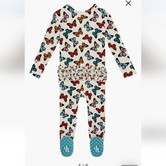 Nwt! Posh peanut laris butterfly printruffle fitted footie pajama